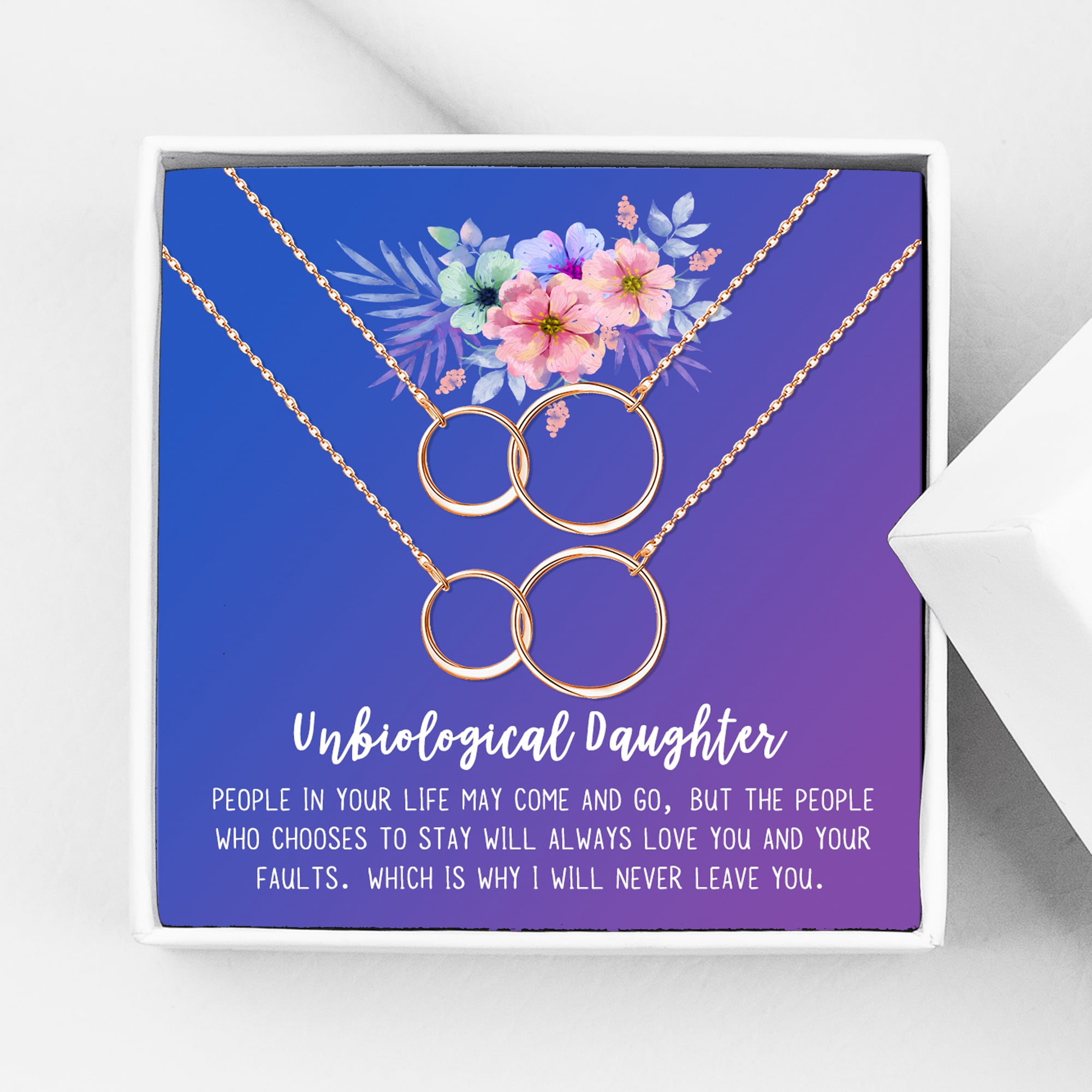 Anavia Unbiological Daughter Jewelry, Step Daughter Necklace Gift, Bonus Daughter Birthday Card Gift, Mother Daughter Set Necklace-[Two Gold Infinity Double Ring, Blue-Purple Gift Card]
