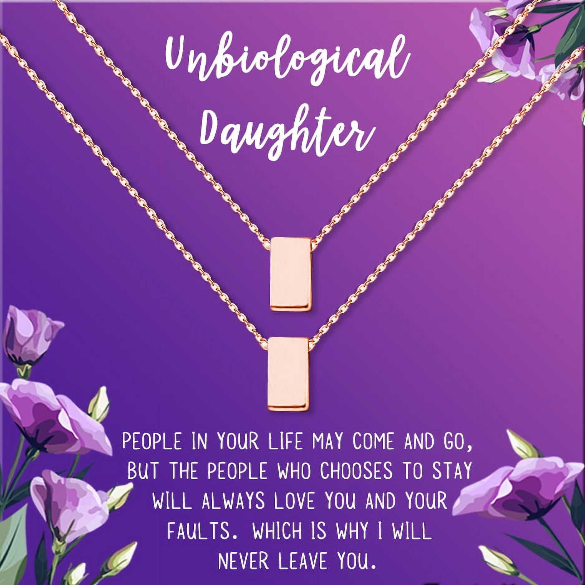 Anavia Unbiological Daughter Jewelry, Step Daughter Necklace Gift, Bonus Daughter Birthday Card Gift, Mother Daughter Set Necklace-[Two Rose Gold Cube, Royal Purple Gift Card]