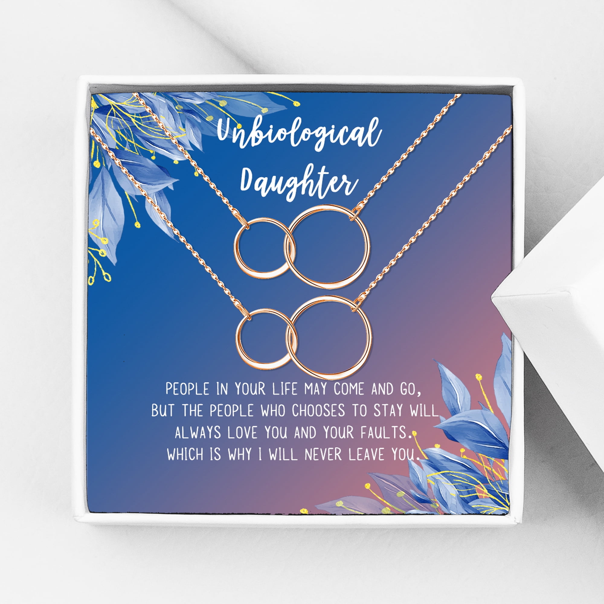 Anavia Unbiological Daughter Jewelry, Step Daughter Necklace Gift, Bonus Daughter Birthday Card Gift, Mother Daughter Set Necklace-[Two Rose Gold Infinity Double Ring, Blue-Orange Gift Card]