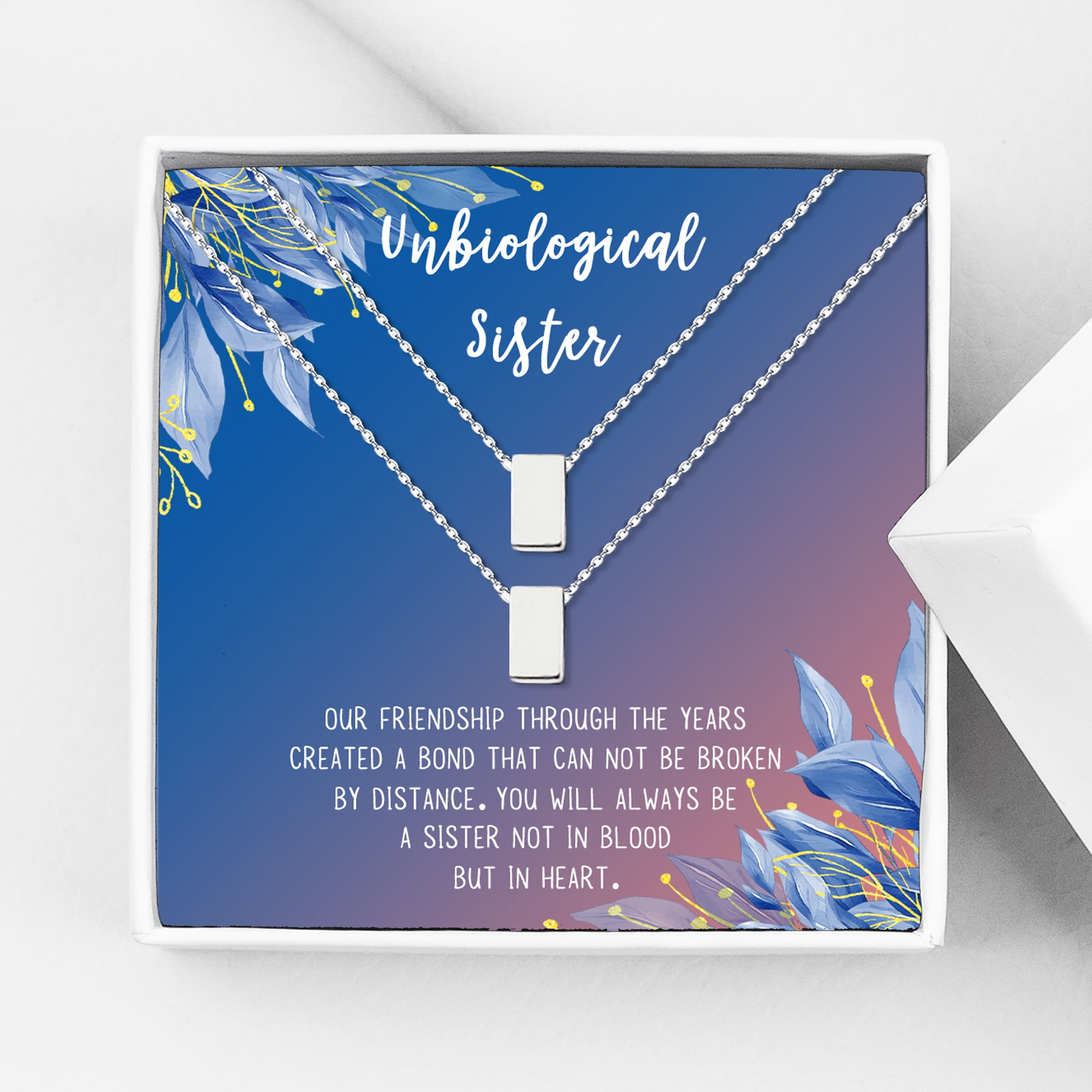 Anavia Unbiological Sister Gift Jewelry, Soul Sister Card Necklace, Sister Best Friend Gift, Big Little Sorority Card Gift-[Two Silver Cube, Blue-Orange Gift Card]