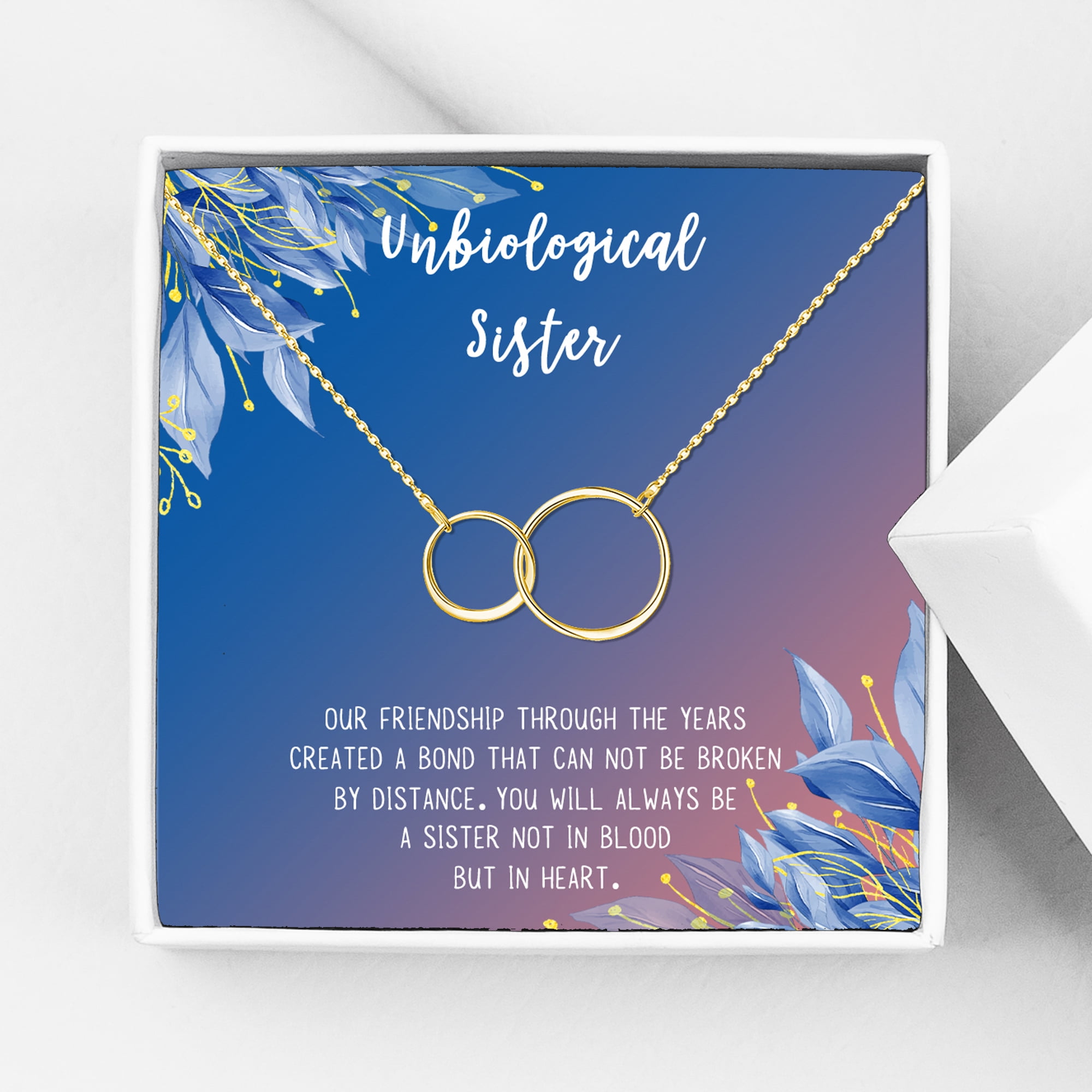 Anavia Unbiological Sister Gift Jewelry, Soul Sister Card Necklace, Sister Best Friend Gift, Big Little Sorority Card Gift-[Gold Infinity Double Ring, Blue-Orange Gift Card]