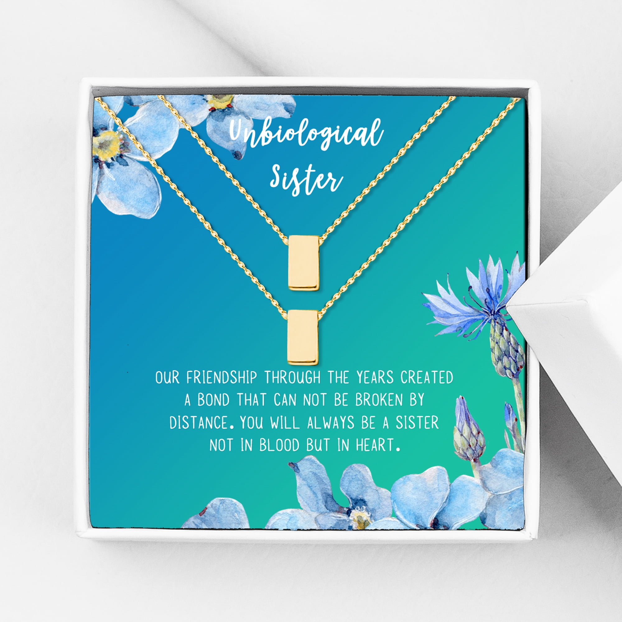 Anavia Unbiological Sister Gift Jewelry, Soul Sister Card Necklace, Sister Best Friend Gift, Big Little Sorority Card Gift-[Two Gold Cube, Bright Blue Gift Card]