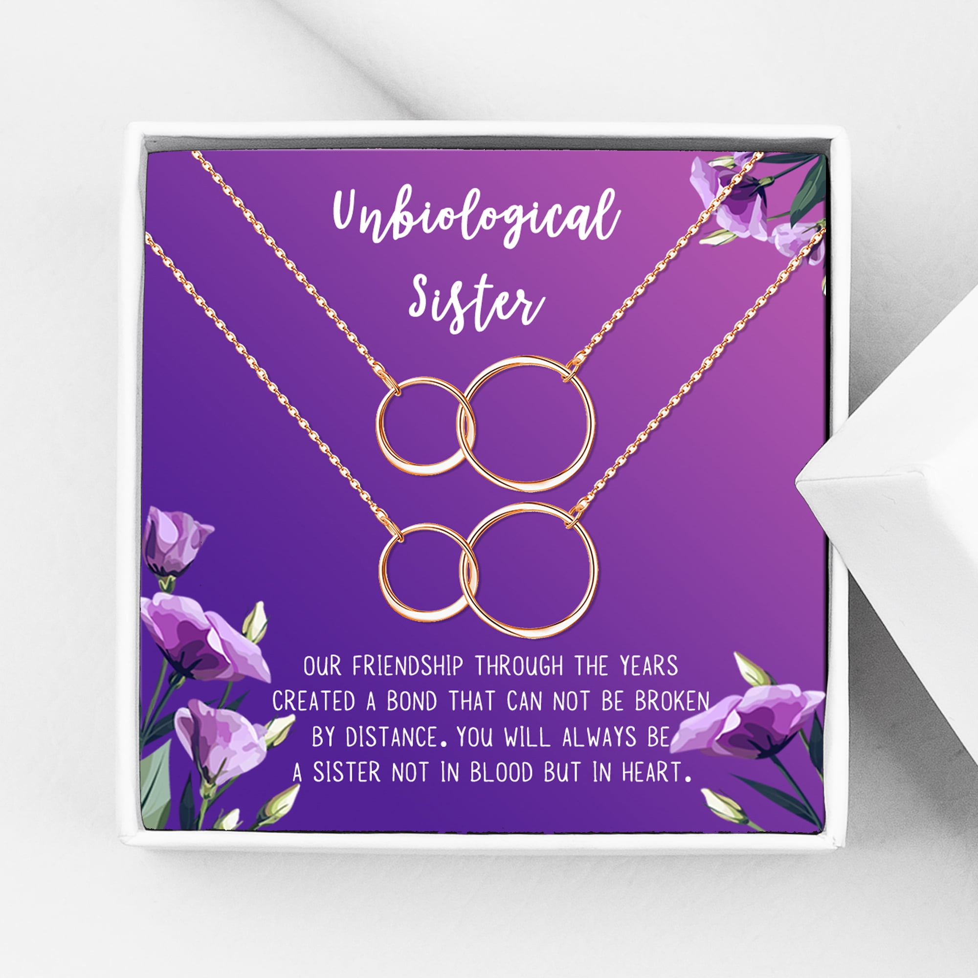 Anavia Unbiological Sister Gift Jewelry, Soul Sister Card Necklace, Sister Best Friend Gift, Big Little Sorority Card Gift-[Two Rose Gold Infinity Double Ring, Royal Purple Gift Card]