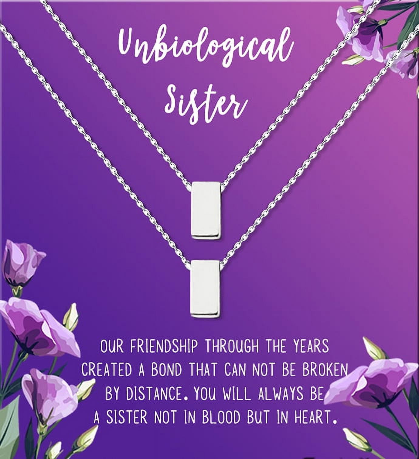 Anavia Unbiological Sister Gift Jewelry, Soul Sister Card Necklace, Sister Best Friend Gift, Big Little Sorority Card Gift-[Two Silver Cube, Royal Purple Gift Card]