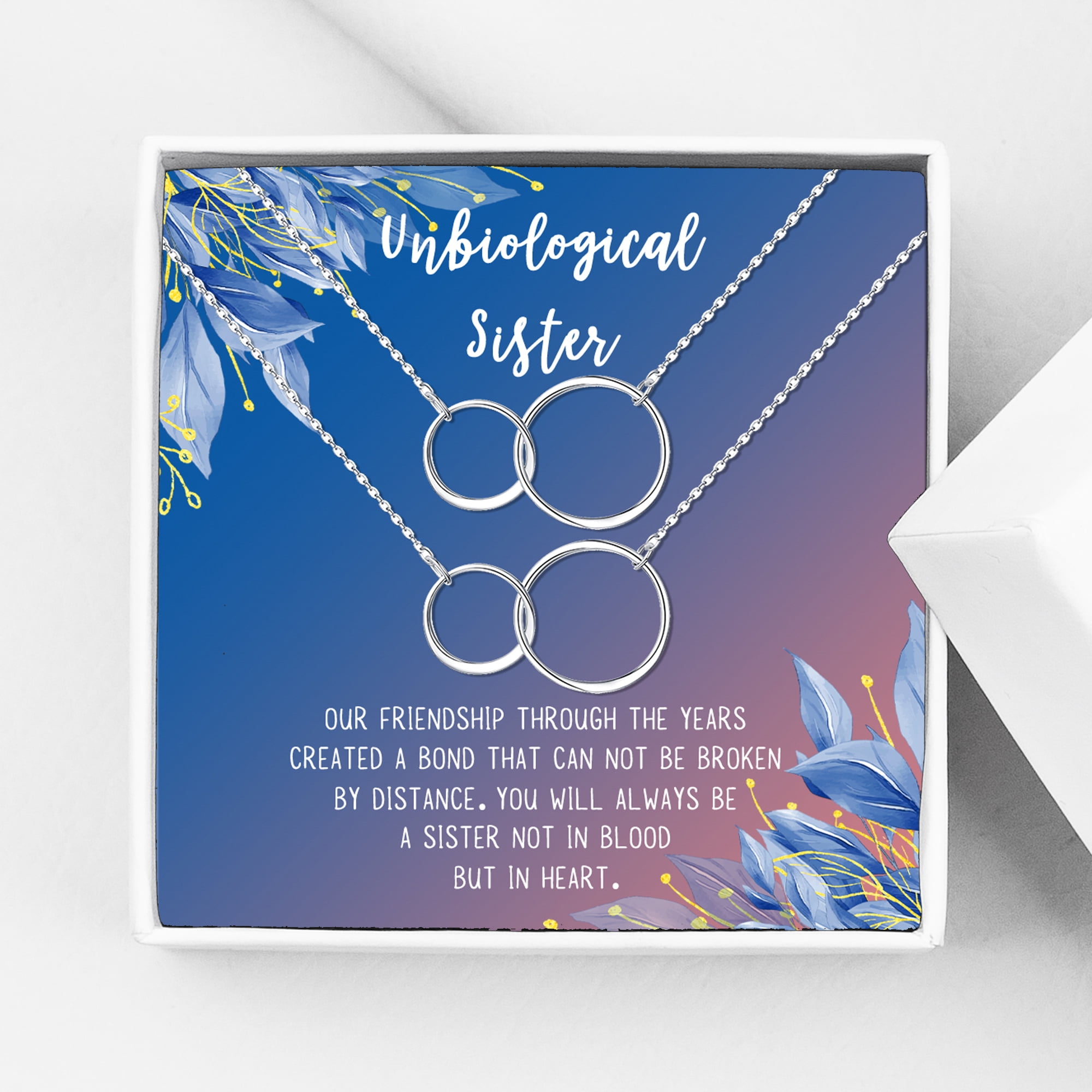 Anavia Unbiological Sister Gift Jewelry, Soul Sister Card Necklace, Sister Best Friend Gift, Big Little Sorority Card Gift-[Two Silver Infinity Double Ring, Blue-Orange Gift Card]