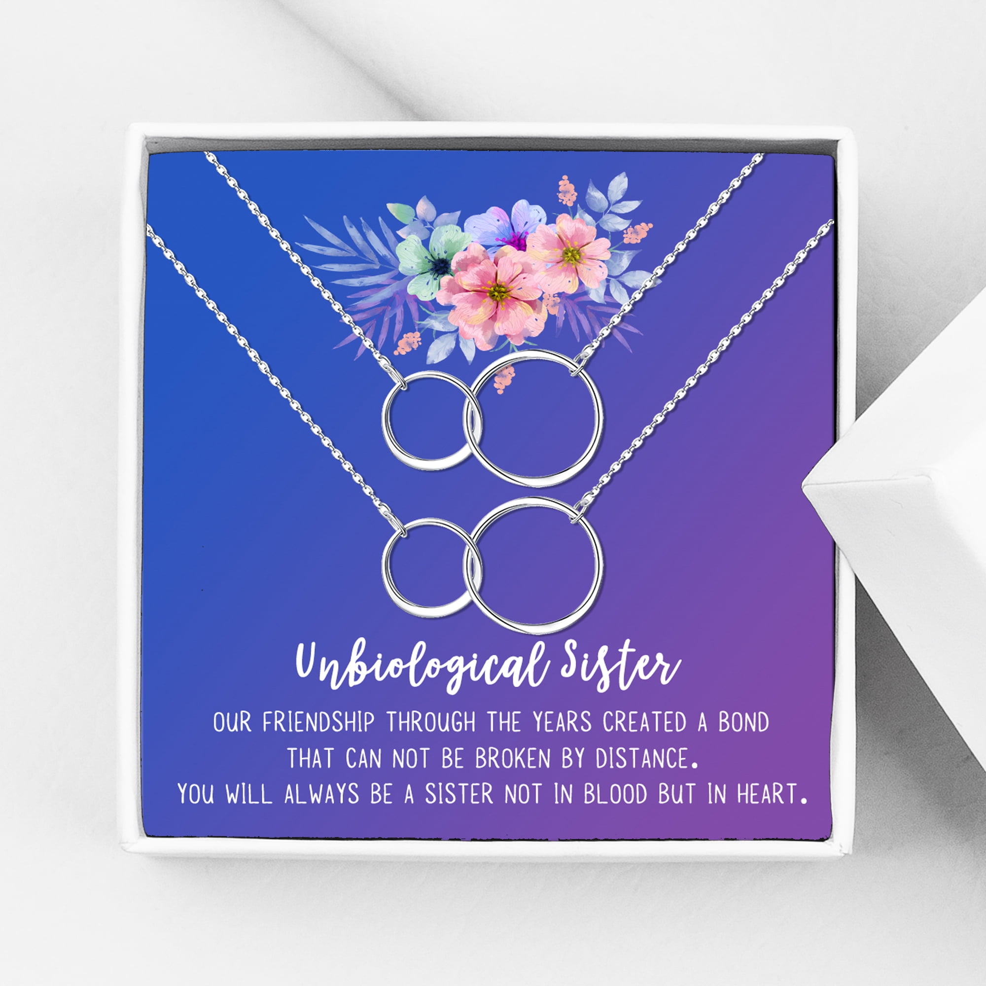 Anavia Unbiological Sister Gift Jewelry, Soul Sister Card Necklace, Sister Best Friend Gift, Big Little Sorority Card Gift-[Two Silver Infinity Double Ring, Blue-Purple Gift Card]
