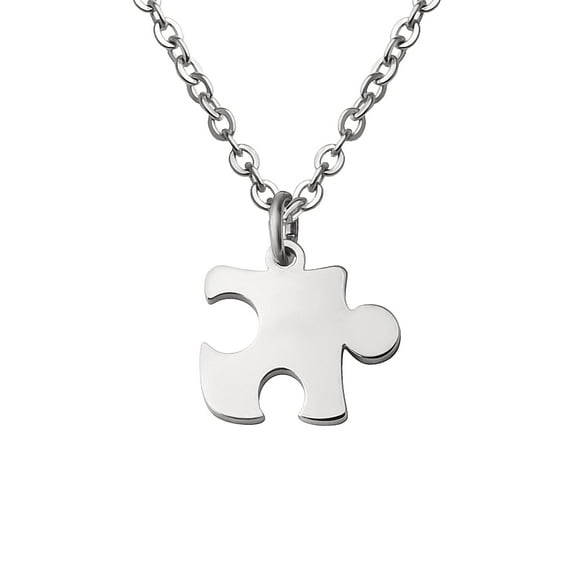 Anavia Valentines Day Tiny Puzzle Piece Couple Necklace - Anniversary Gift for Boyfriend - Best Friends BFF Gift - Stainless Steel Jewelry with Gift Box - [Silver, Cable Chain for Women]