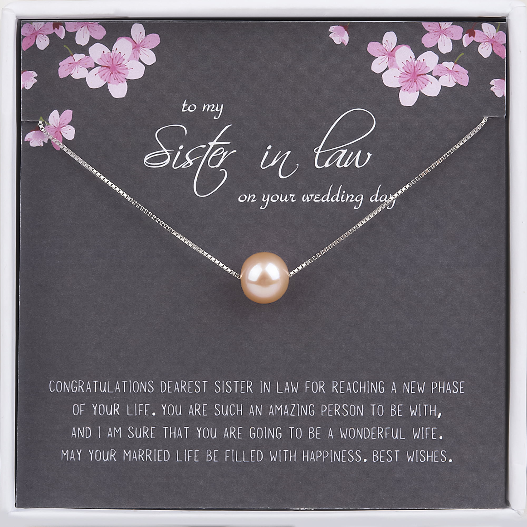 Anavia Wedding Gift for Sister in Law, Wedding Day Gift for Sister in Law, Bride Gift -[Pink Pearl + Silver Chain]