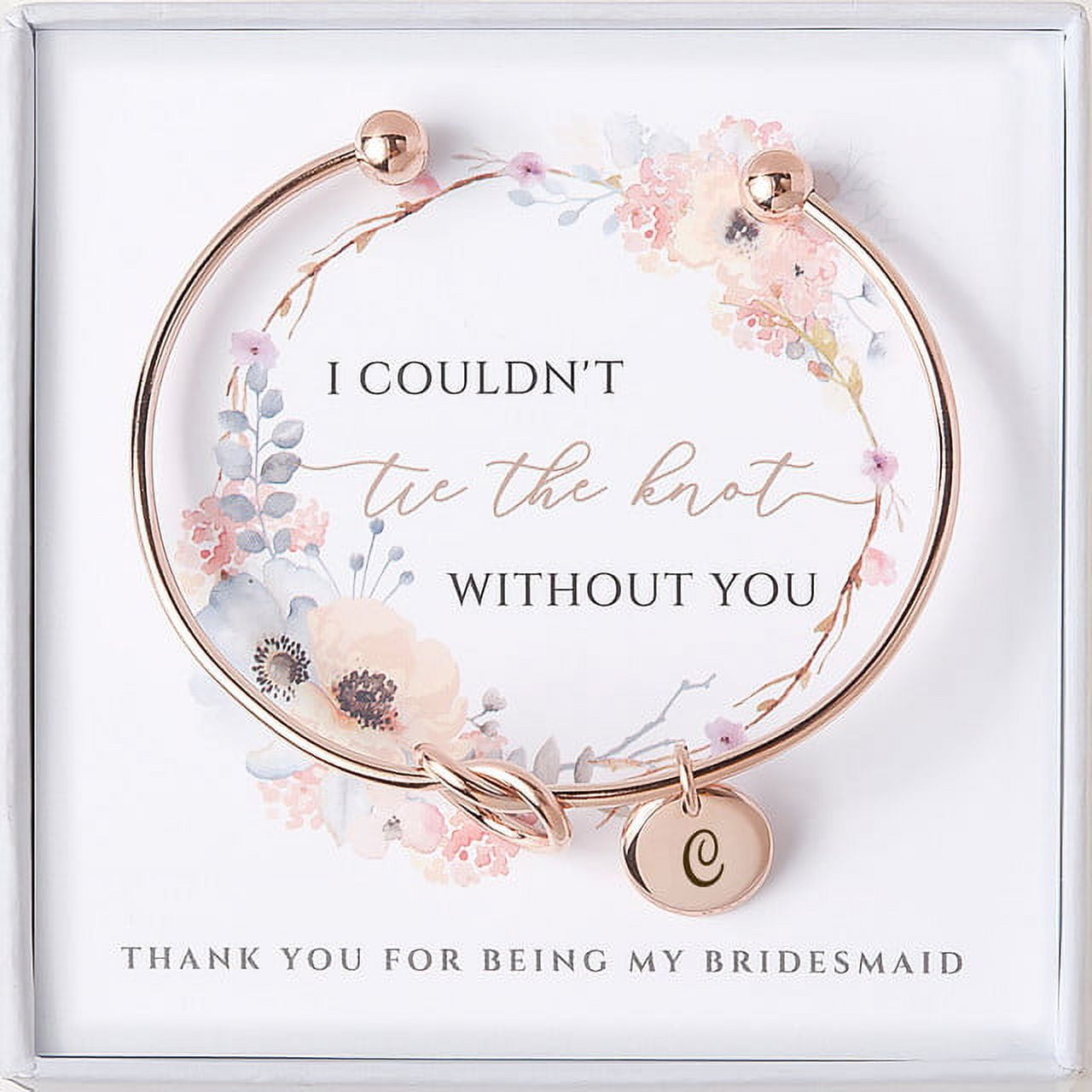 Anavia Women "I Couldn’t Tie the Knot Without You" Personalized Bridesmaid Gift, Bridesmaid Proposal Bracelet, Tie the Knot Jewelry, Custom Initial Engraving Bracelet, Bridal Party Wedding Gift Set