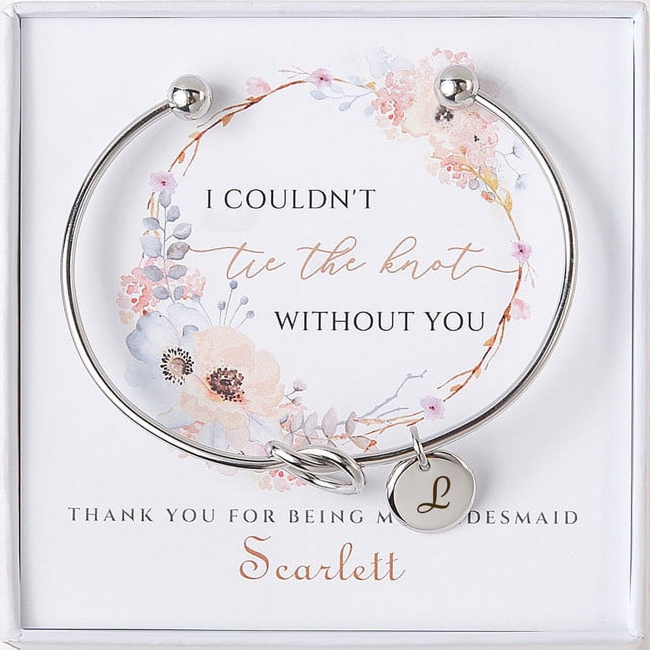 Anavia Women "I Couldn’t Tie the Knot Without You" Personalized Bridesmaid Gift, Bridesmaid Proposal Bracelet, Tie the Knot Jewelry, Custom Initial Engraving Bracelet, Bridal Party Wedding Gift Set