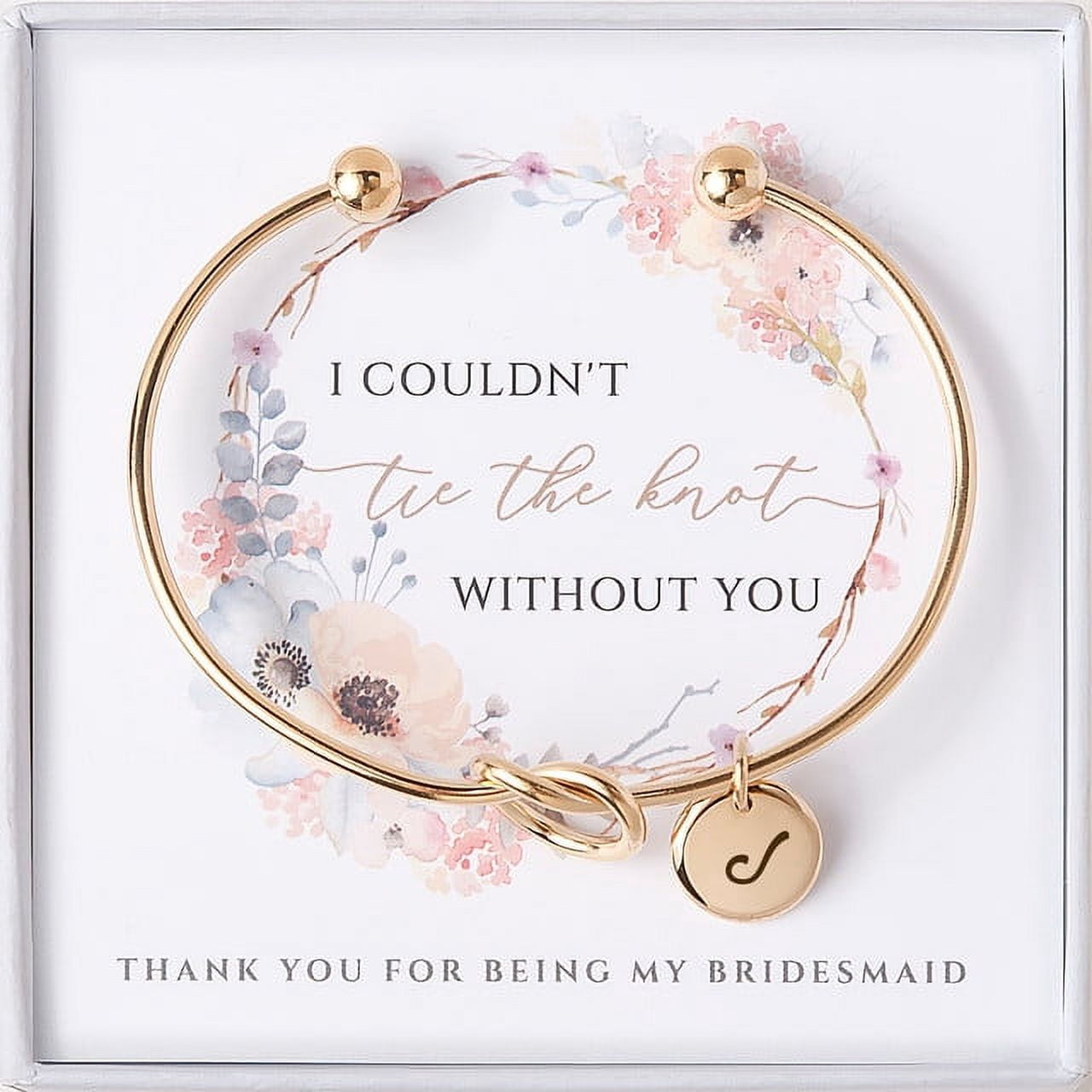 Anavia Women "I Couldn’t Tie the Knot Without You" Personalized Bridesmaid Gift, Bridesmaid Proposal Bracelet, Tie the Knot Jewelry, Custom Initial Engraving Bracelet, Bridal Party Wedding Gift Set
