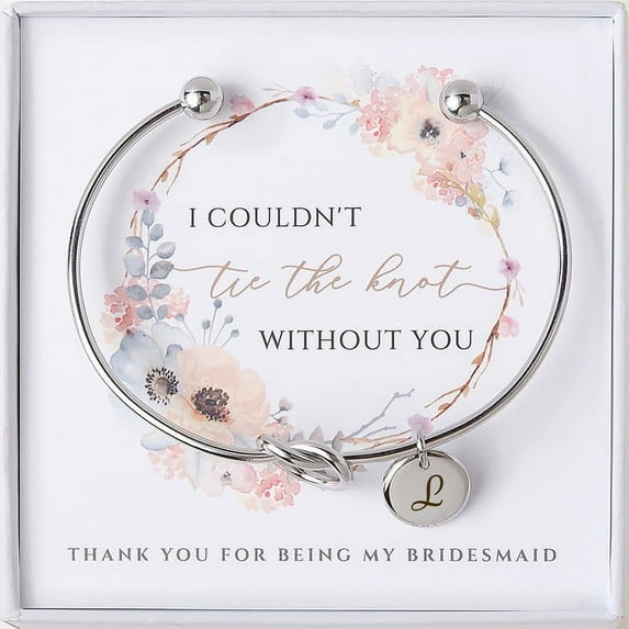 Anavia Women "I Couldn’t Tie the Knot Without You" Personalized Bridesmaid Gift, Bridesmaid Proposal Bracelet, Tie the Knot Jewelry, Custom Initial Engraving Bracelet, Bridal Party Wedding Gift Set