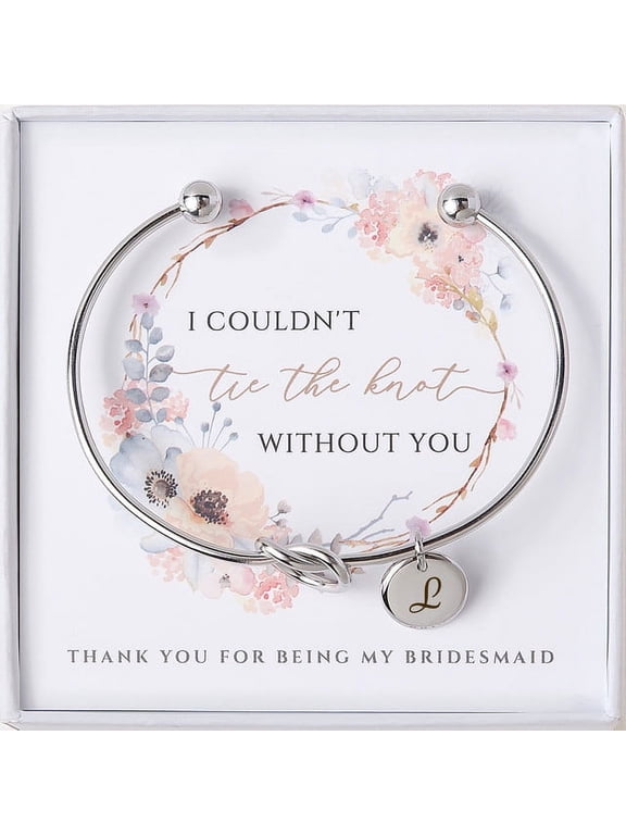 Women "I Couldn’t Tie the Knot Without You" Personalized Bridesmaid Gift, Bridesmaid Proposal Bracelet, Tie the Knot Jewelry, Custom Initial Engraving Bracelet, Bridal Party Wedding Gift Set