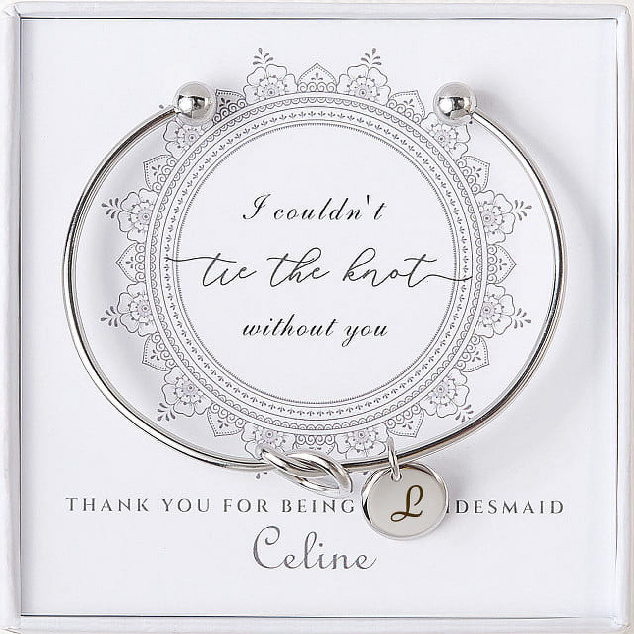 Anavia Women "I Couldn’t Tie the Knot Without You" Personalized Bridesmaid Gift, Bridesmaid Proposal Bracelet, Tie the Knot Jewelry, Custom Initial Engraving Bracelet, Bridal Party Wedding Gift Set