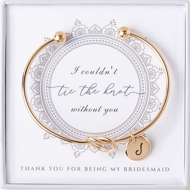 Anavia Women "I Couldn’t Tie the Knot Without You" Personalized Bridesmaid Gift, Bridesmaid Proposal Bracelet, Tie the Knot Jewelry, Custom Initial Engraving Bracelet, Bridal Party Wedding Gift Set
