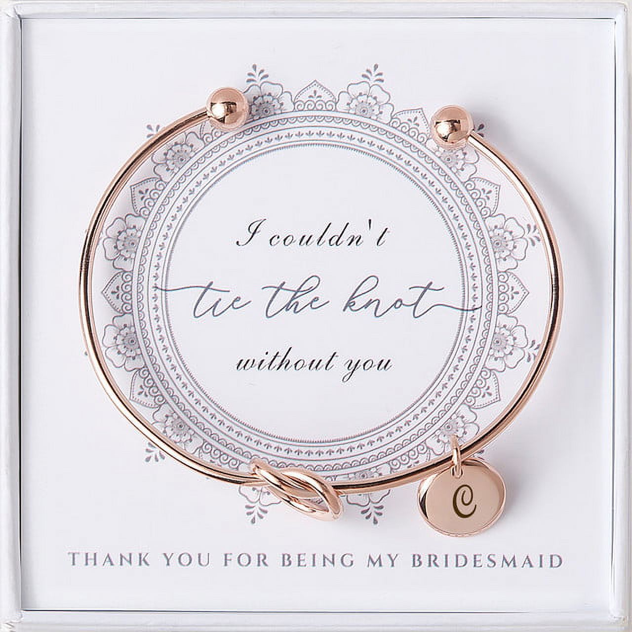 Anavia Women "I Couldn’t Tie the Knot Without You" Personalized Bridesmaid Gift, Bridesmaid Proposal Bracelet, Tie the Knot Jewelry, Custom Initial Engraving Bracelet, Bridal Party Wedding Gift Set