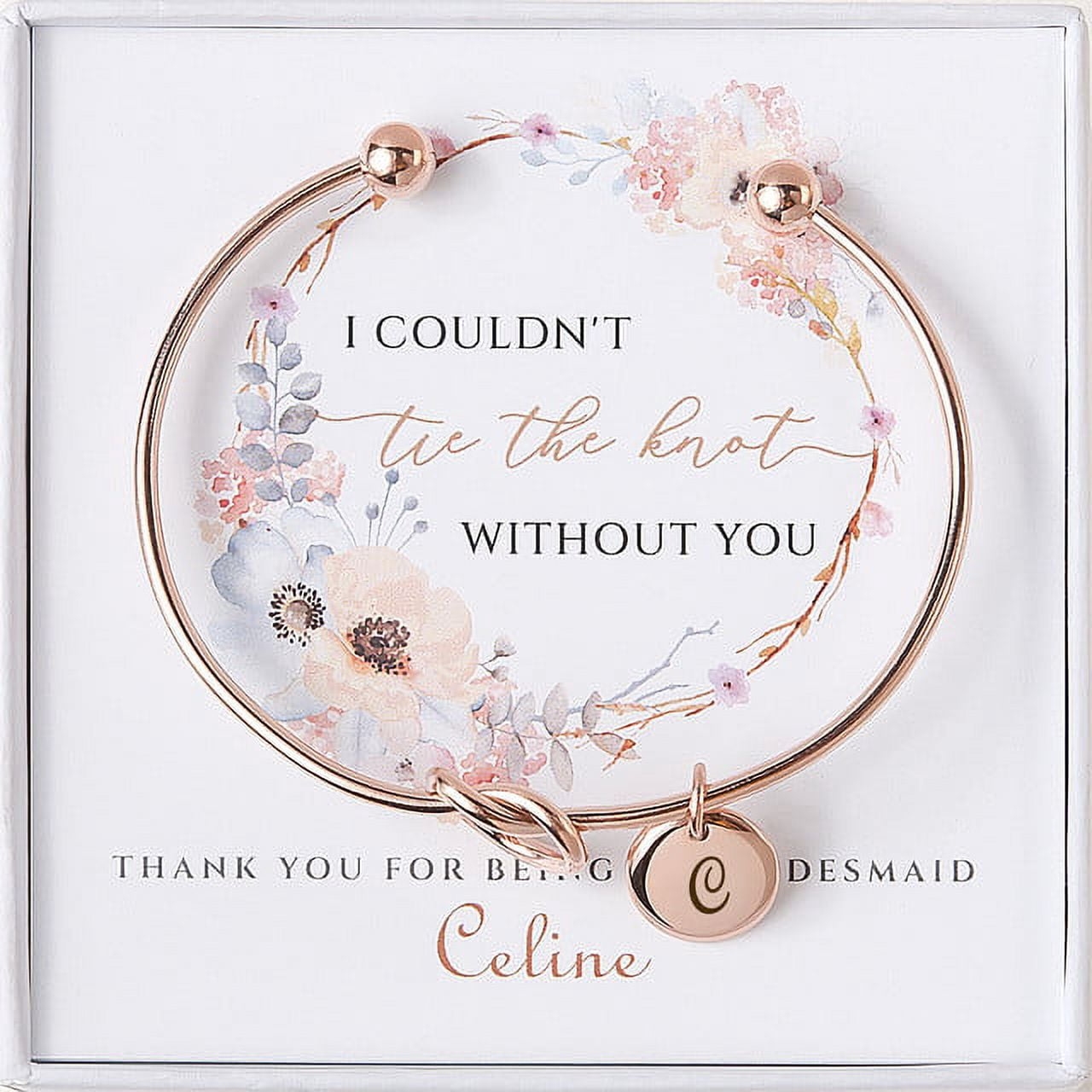 Anavia Women "I Couldn’t Tie the Knot Without You" Personalized Bridesmaid Gift, Bridesmaid Proposal Bracelet, Tie the Knot Jewelry, Custom Initial Engraving Bracelet, Bridal Party Wedding Gift Set