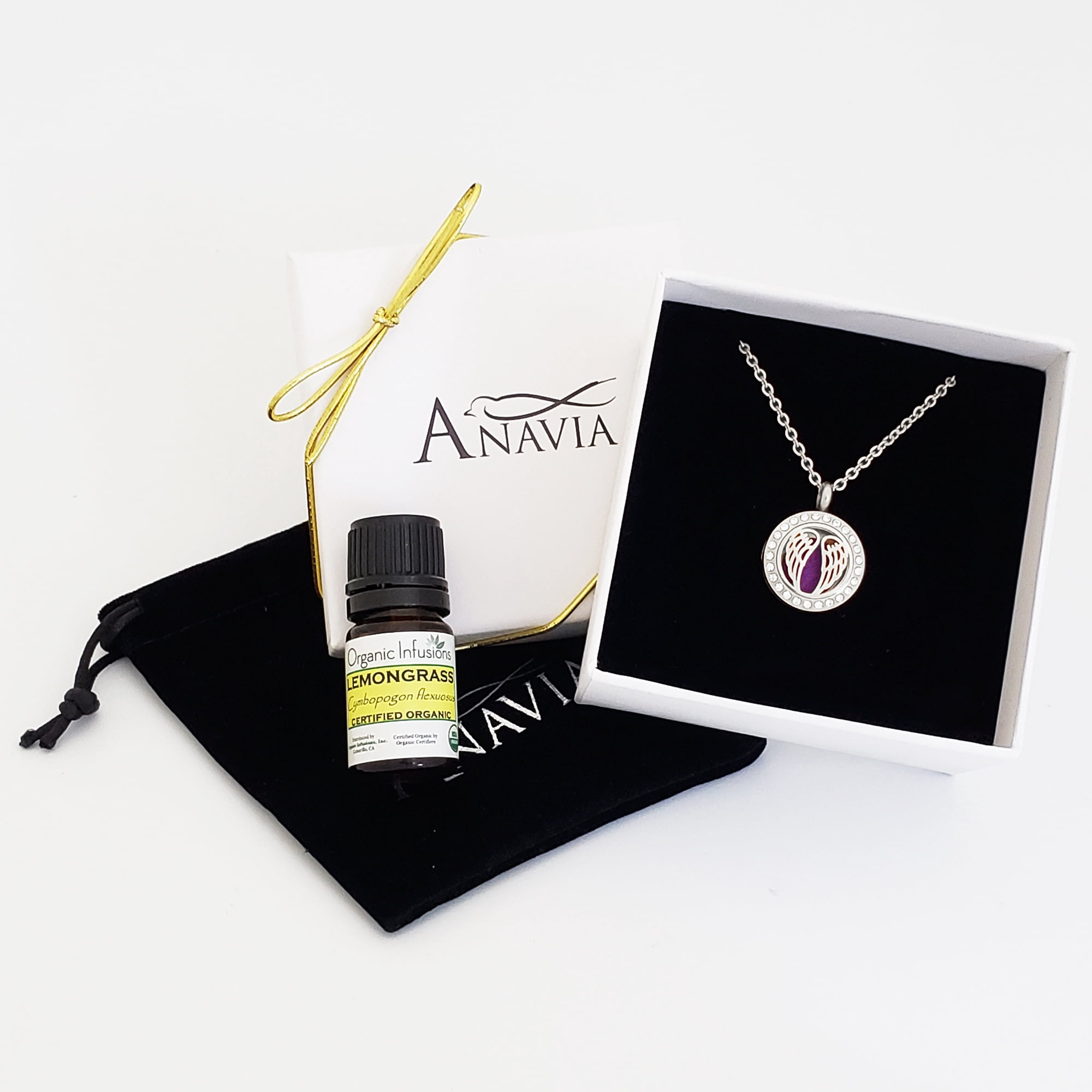 Anavia Women's Angel Wings Romantic Anniversary Gift for Her Girlfriend Wife Diffuser Rhinestone Necklace & Organic Essential Oil Aromatherapy Jewelry Birthday Gift Set with Gift Box Ships Next Day!