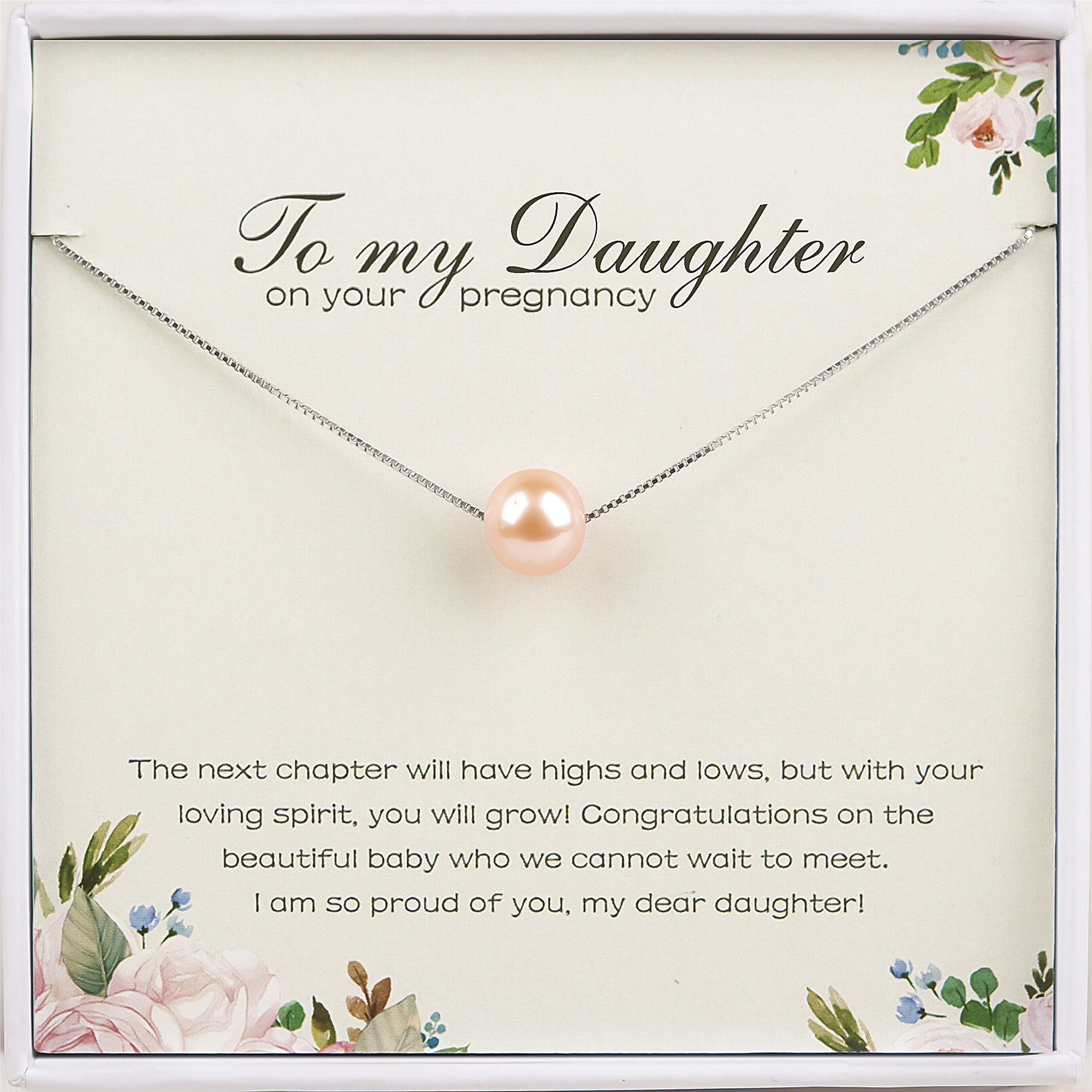 Anavia to Daughter Pregnancy Gift from Mom, Pregnancy Mom Pearl Necklace for Daughter, To My Daughter on your Pregnancy -[Pink Pearl + Silver Chain]