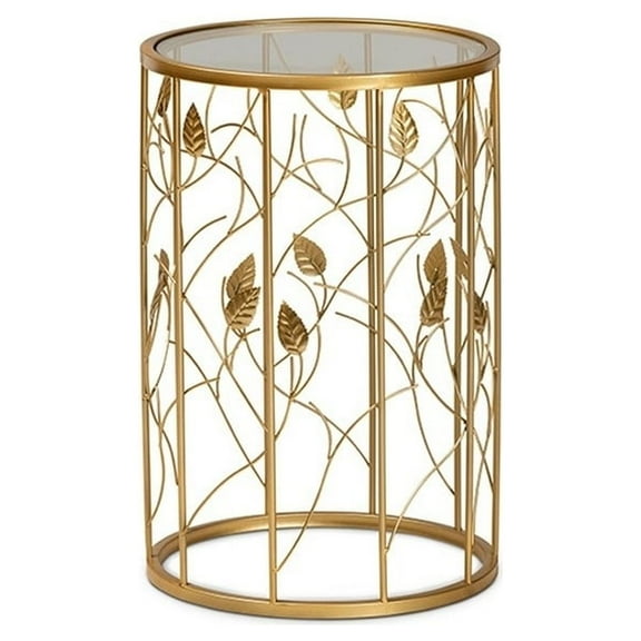 Anaya Modern and Contemporary Glam Brushed Gold Finished Metal and Glass Leaf Accent End Table