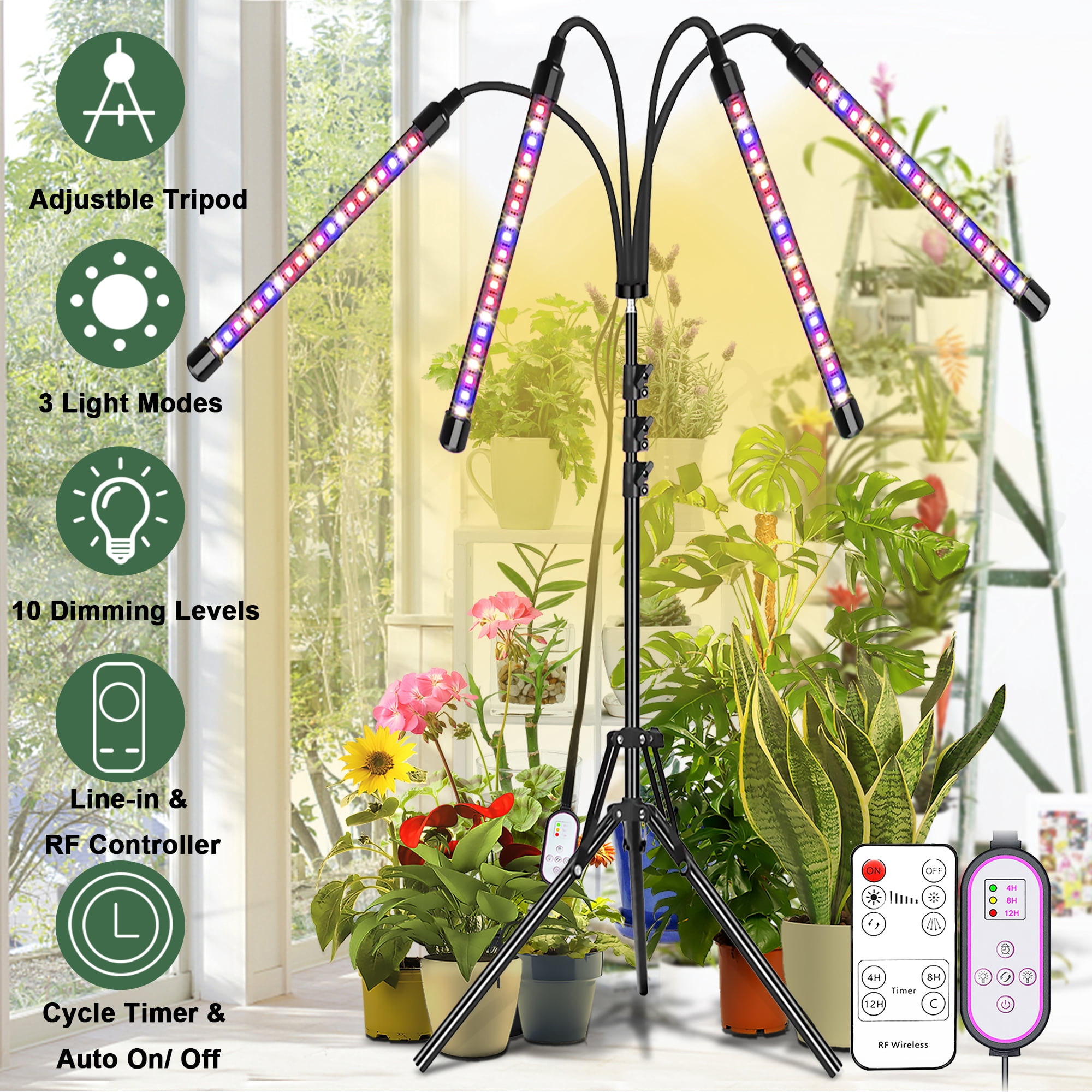 Anbber Grow Light with Stand, Dual Controller & Timer Function, Full Spectrum Grow Lamp, Adjustable Tripod & Gooseneck
