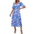 thumbnail image 1 of Anbech 2022 Sundresses for Women's V Neck Floral Chiffon Boho Short Dress，Black, 1 of 9