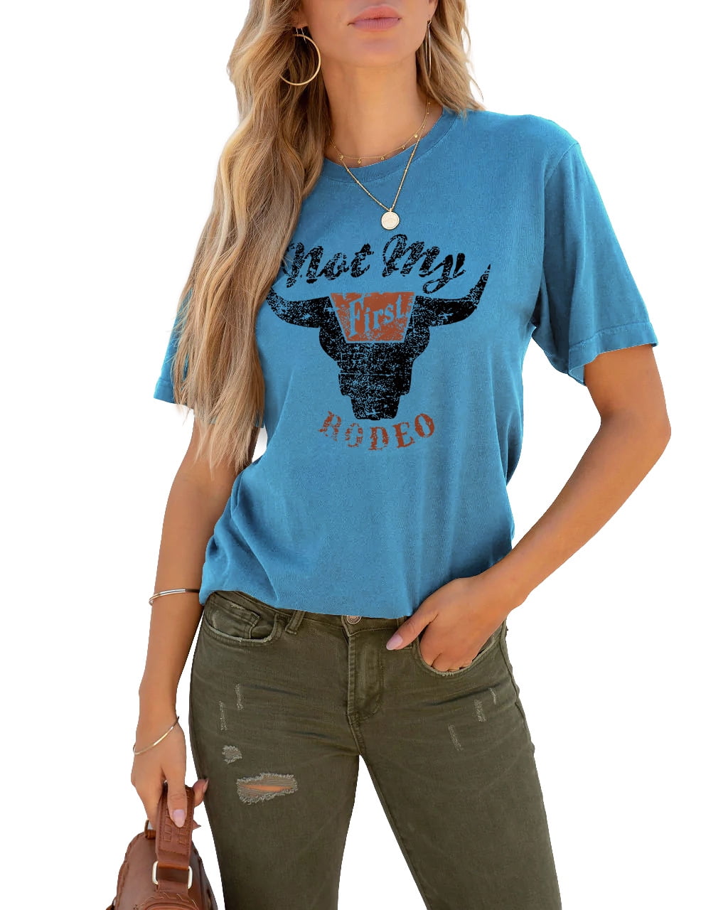 Anbech Women's Cowboy Vintage Tee – Wild West Retro Graphic T-Shirt, Short Sleeve Western Style Top (Yellow, Size M)