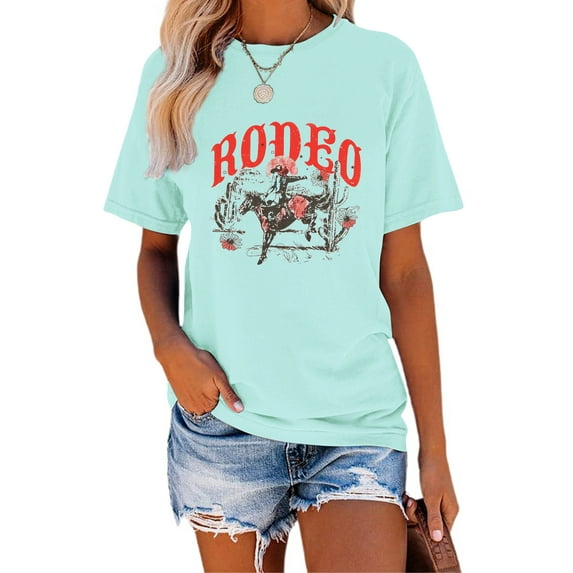 Anbech Cowboy Shirt for Women Western Graphic Tshirts Short Sleeve Clothes Summer Casual Tee Tops
