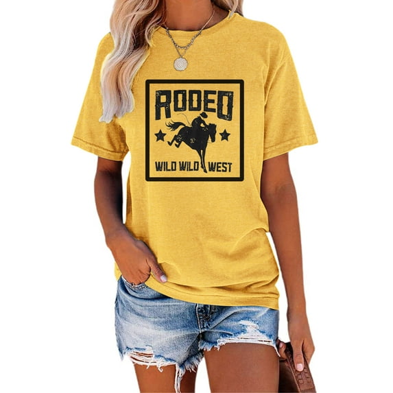 Anbech 80s Rodeo T Shirt for Women Western Cowboy Tees Short Sleeve Vintage Tops