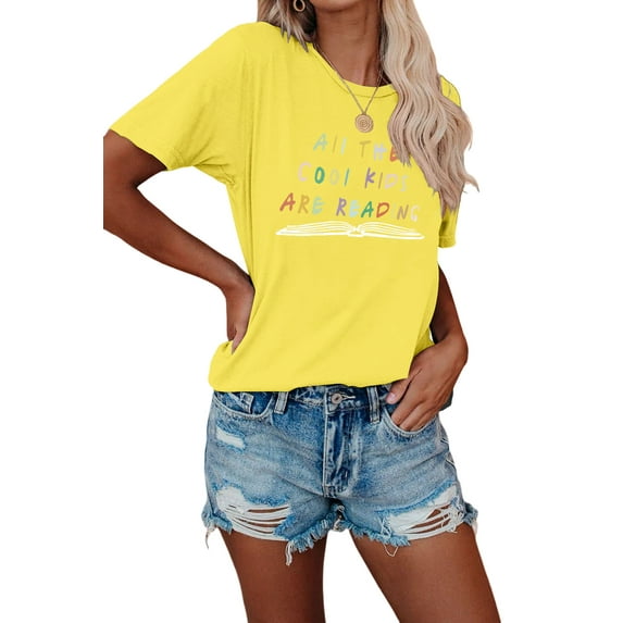 Anbech All The Cool Kids Are Reading T-Shirt for Women Reading Graphic Junior Girls Short Sleeve Tee Tops with Crew Neck