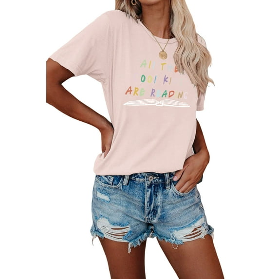 Anbech All The Cool Kids Are Reading T-Shirt for Women Reading Graphic Junior Girls Short Sleeve Tee Tops with Crew Neck