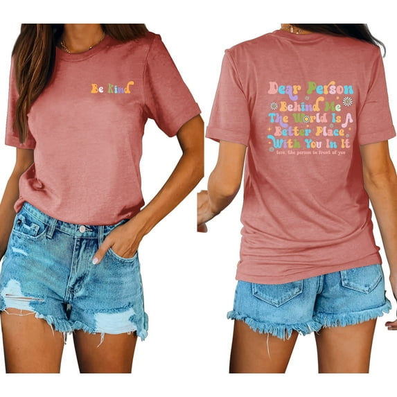 Anbech Be Kind Shirt Women's Front and Back Printing Kindness Shirt Graphic Casual Inspirational Tee Tops