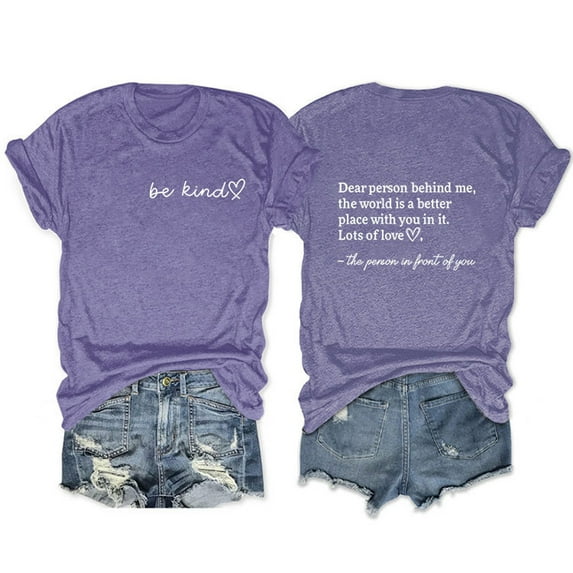 Anbech Be Kind Shirt Women's Front and Back Printing Kindness Shirt Graphic Casual Inspirational Tee Tops
