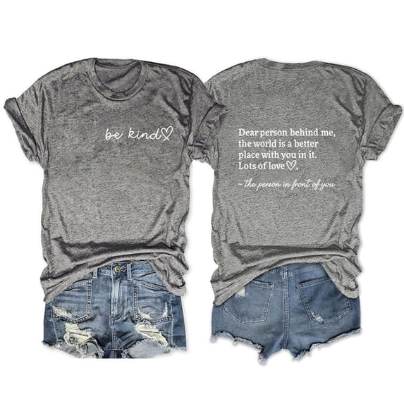 Anbech Be Kind Shirt Women's Front and Back Printing Kindness Shirt Graphic Casual Inspirational Tee Tops