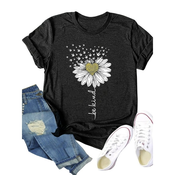 Anbech Be Kind Women Shirt Dandelion Flower Graphic Tshirt Inspirational Summer Top Short Sleeve Letter Print Shirt