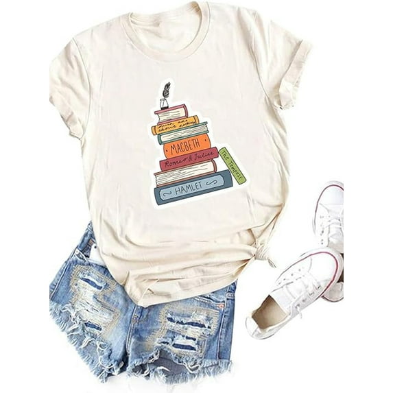 Anbech Books Lovers Graphic Tees for Women Learn Reading Shirts Short Sleeve Casual Funny Tshirt
