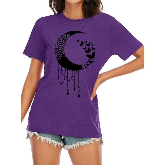 Anbech Butterfly Shirt for Women Graphic Tee Shirts Moon Shirts for Girls Vintage Spiritual Tshirt Ladies Tops with Butterflies