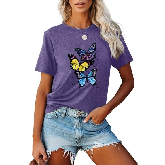 Anbech Butterfly Shirt for Women Graphic Tee Shirts Moon Shirts for Girls Vintage Spiritual Tshirt Ladies Tops with Butterflies