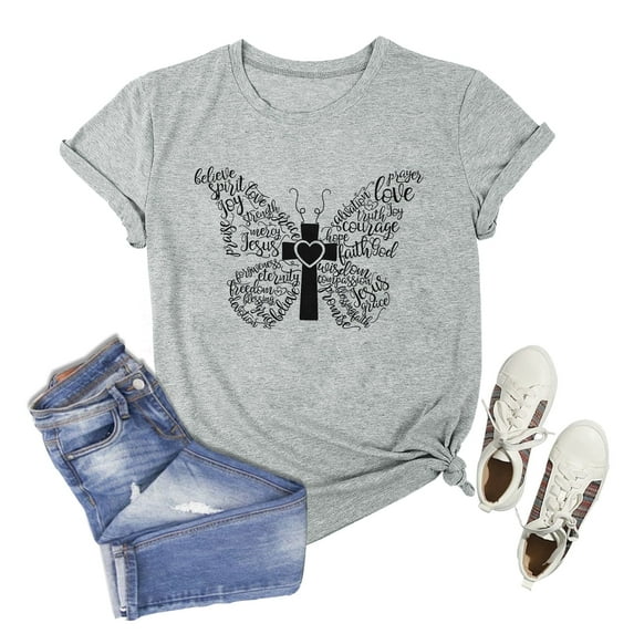 Anbech Butterfly Shirt for Women Graphic Tee Shirts Moon Shirts for Girls Vintage Spiritual Tshirt Ladies Tops with Butterflies