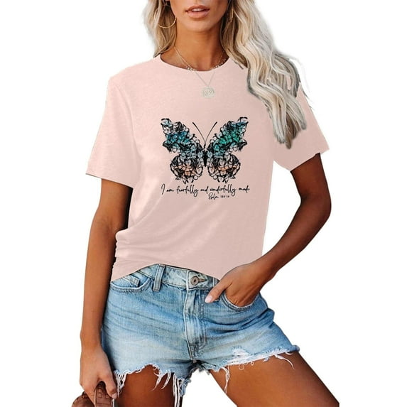 Anbech Butterfly Shirt for Women Graphic Tee Shirts Moon Shirts for Girls Vintage Spiritual Tshirt Ladies Tops with Butterflies