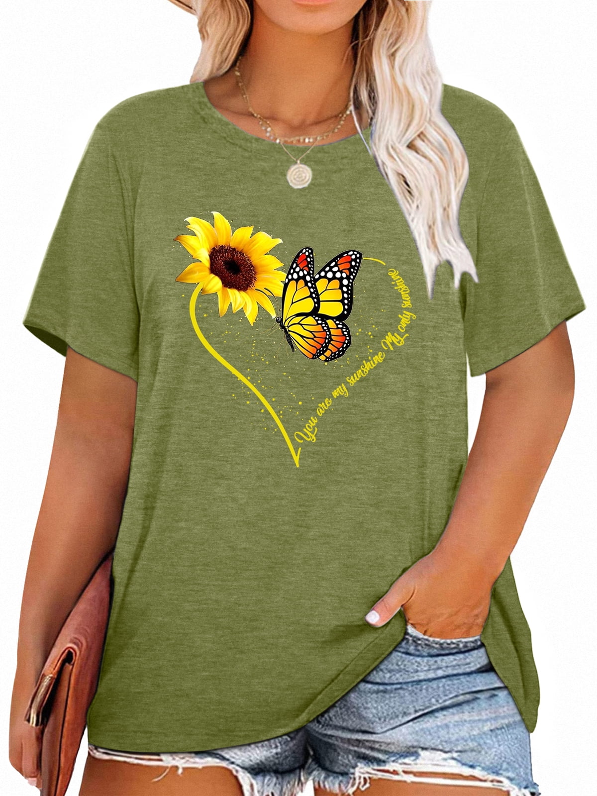 Women's Sunflower Graphic Tee - Cute Flower Short Sleeve Casual T-Shirt Top (Beige, Size XL)