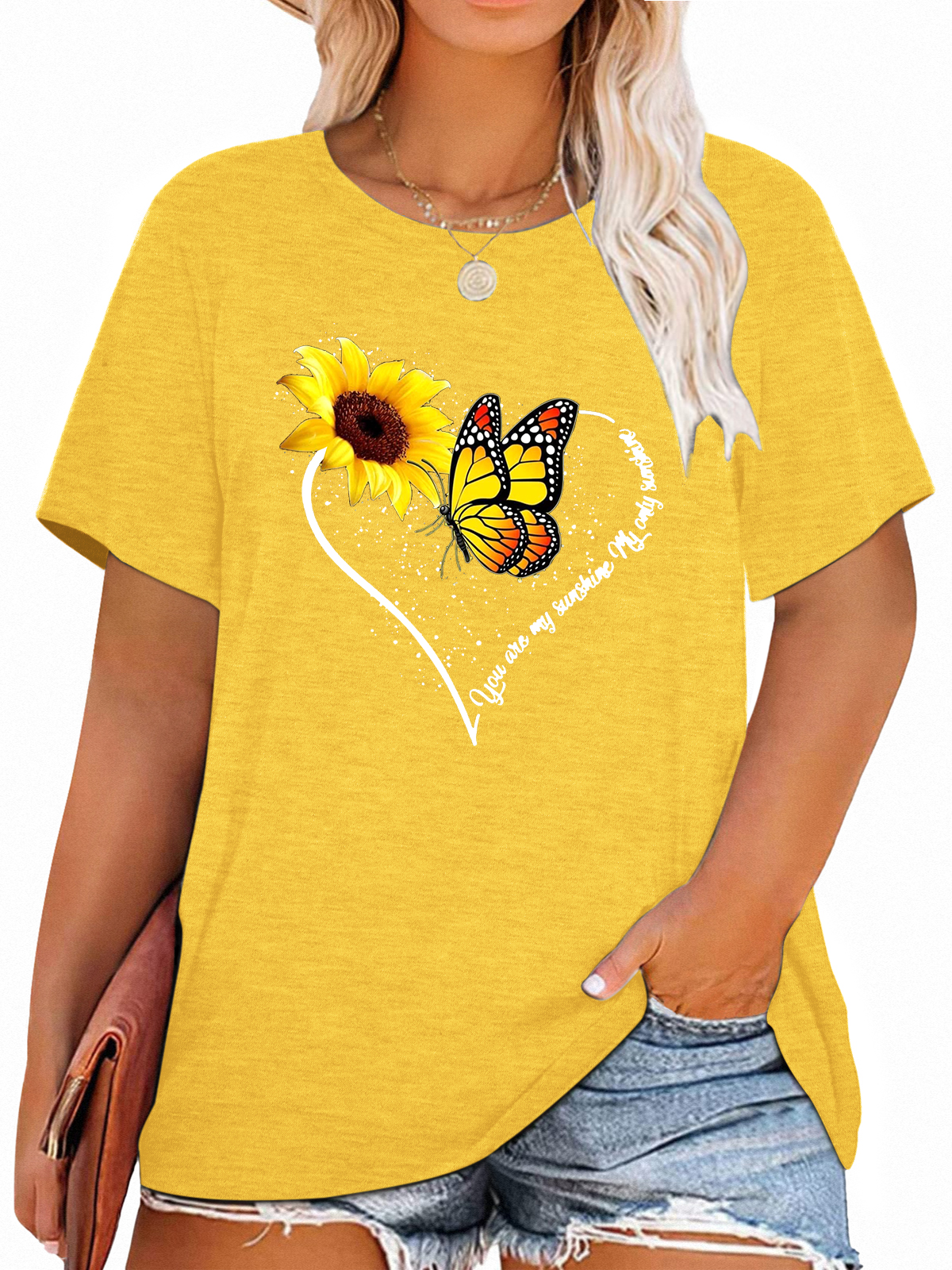 Anbech Plus Size Women s Graphic Sunflower Print Oversize Short Sleeve 