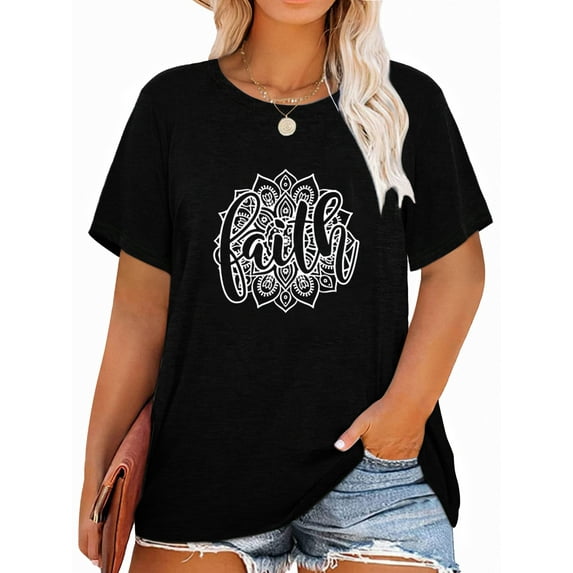 Anbech Christian Shirts Women Faith T Shirts Plus Size Graphic Shirts Oversized Short Sleeve Loose Tee