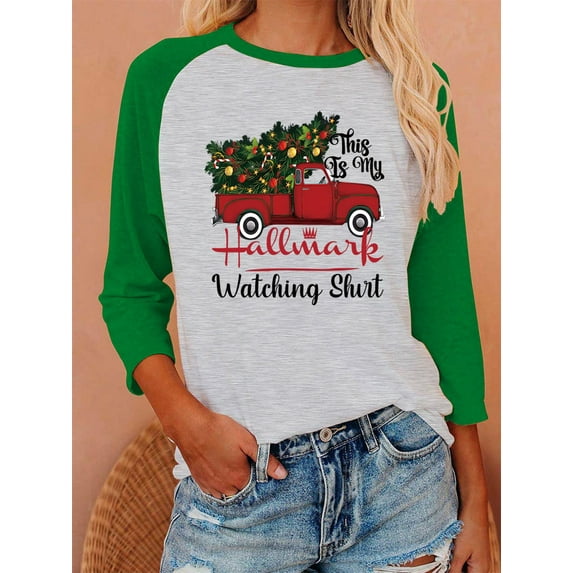 Anbech Christmas 3/4 Sleeve T Shirts for Women Shirt Merry Christmas Tees Funny Christmas Snowflake Graphic Shirts Baseball Tee Tops