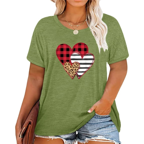 Anbech Christmas Elk Print Shirts for Women Graphic Plus Short Sleeves Tees Xmas Plus Size T-Shirt with Round Neck