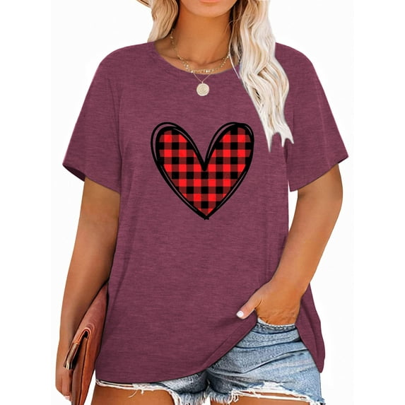 Anbech Christmas Plus Size T-Shirts for Women Graphic Dog Print Plus Short Sleeves Tees Xmas T-Shirt with Round Neck