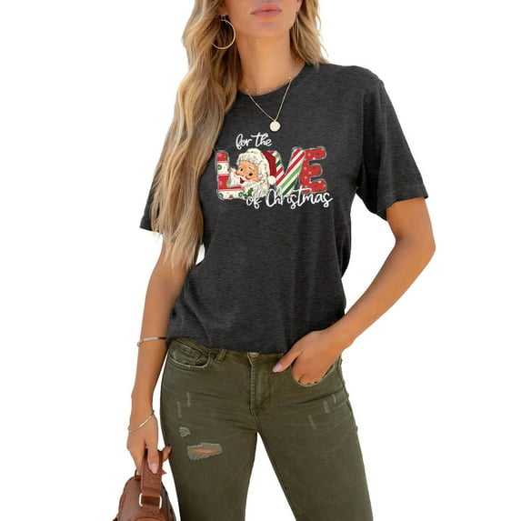 Anbech Christmas Short Sleeve Tshirts for Women Merry Christmas Tees Snowflake Graphic Tee Tops