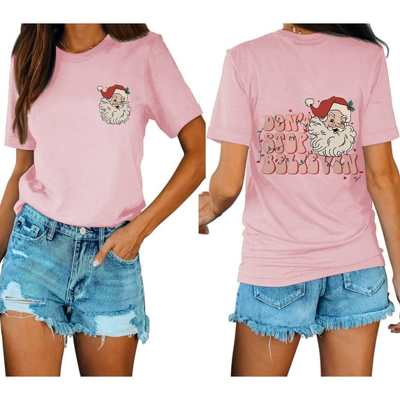 Anbech Christmas Short Sleeve Tshirts for Women Merry Christmas Tees Snowflake Graphic Tee Tops