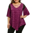 thumbnail image 1 of Anbech Cross V Neck Women Plus Blouse Solid Color Sexy Lace Stitching Ruffle Sleeve Shirt, 1 of 5