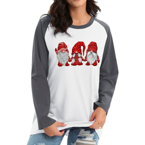 Anbech Cute Christmas Sweatshirt Women's Long Sleeve Raglan Pullover Graphic Letter Xmas Color Stitching Tee Shirts